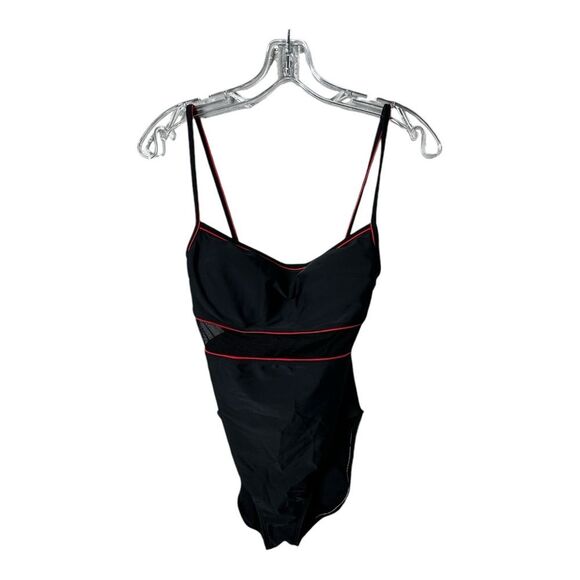 La Blanca Mesh Stripe One Piece pinup retro 80s 90s vintage 
Black Red - Picture 4 of 9
